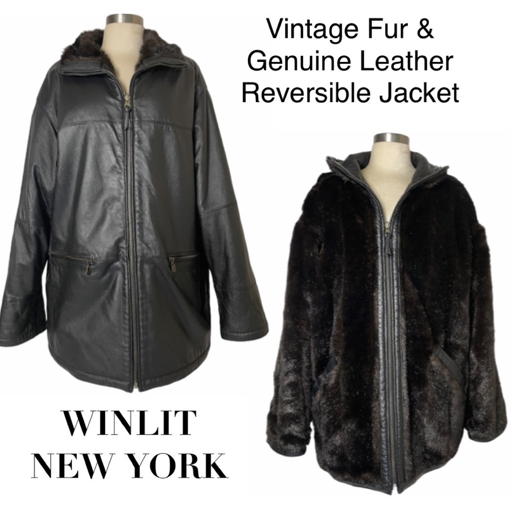 Vintage Reversible Fur & Leather Coat Reversible Fur Coat Black Leather